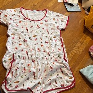 Women's White Pajama Set with Red Trim